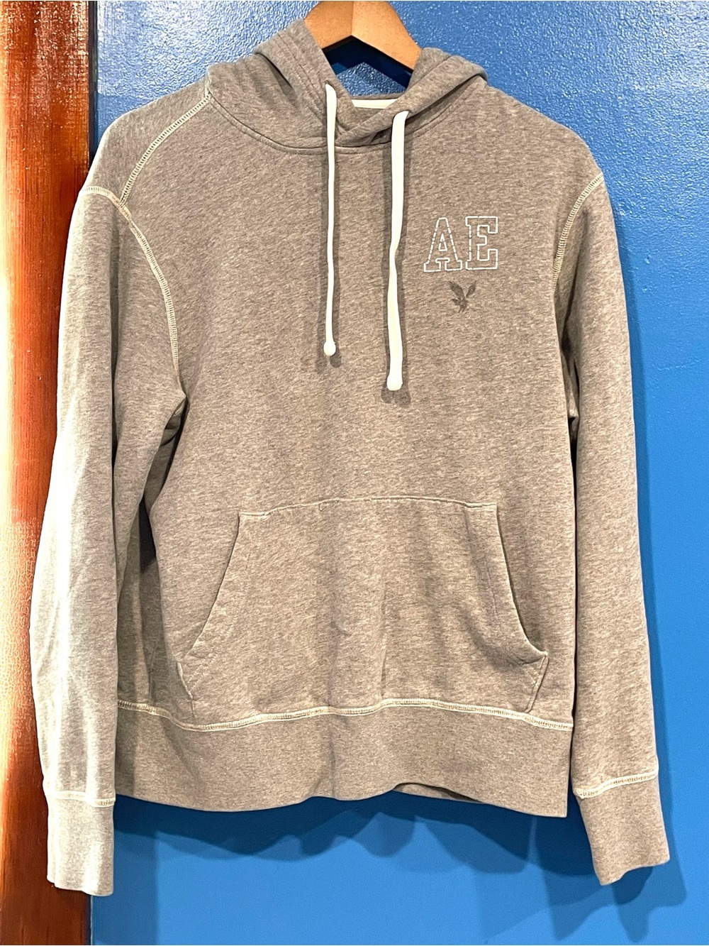 American Eagle Outfitters Light Gray Pullover Hoodie with AE Logo